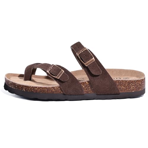 Women's Genuine Suede Cork Footbed Sandals with Adjustable Buckle J18238