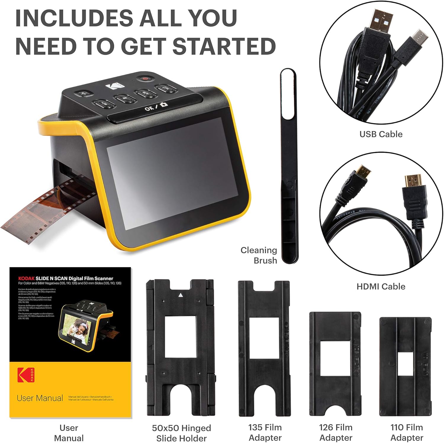 Film and Slide Scanner with 5" LCD Screen, 22MP JPEG O126431