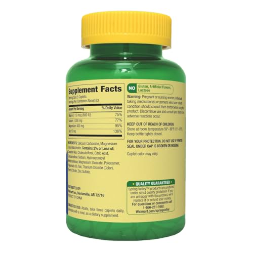 Calcium, Magnesium & Zinc Plus Vitamin D3 Coated Caplets, 250 Count + Weekly Pillbox D38413