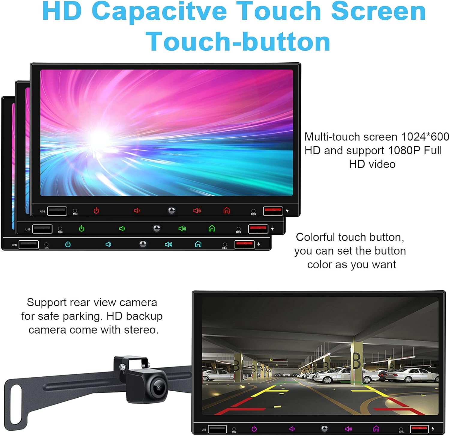 7 Inch Double Din Car Stereo with Touchscreen Bluetooth I30809