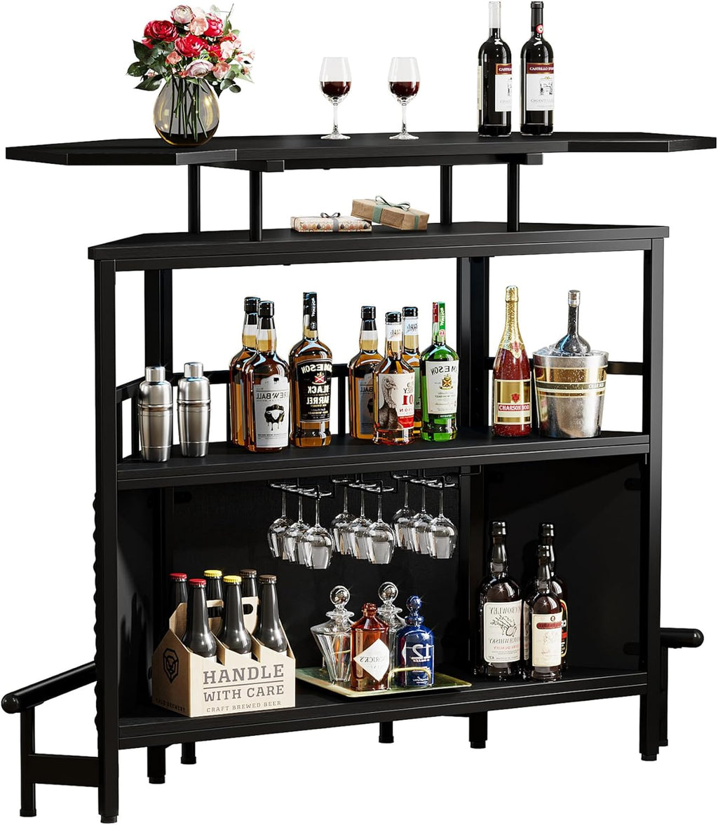 Black 4 Tier Bar Cabinet with Stemware Rack K2116