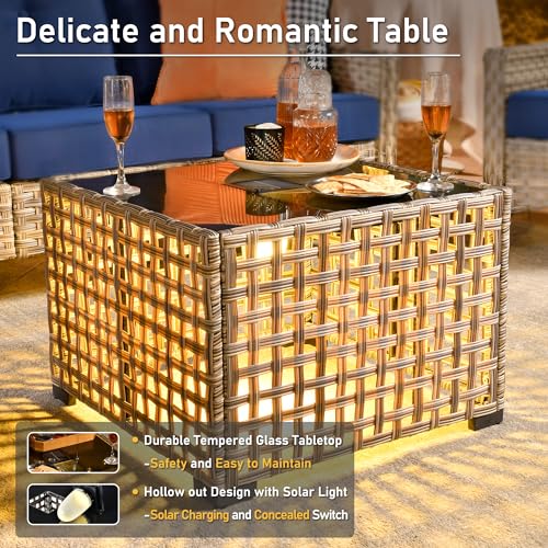 6 Piece Outdoor Wicker Patio Furniture Set with Fire Pit Table (Red) T35248