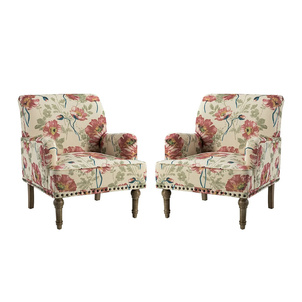 Set of 2 Floral Fabric Upholstered Accent Armchair with Nailhead Trim P865019