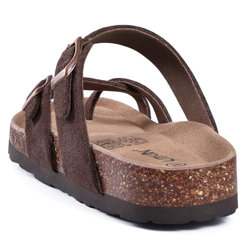 Women's Genuine Suede Cork Footbed Sandals with Adjustable Buckle J18238
