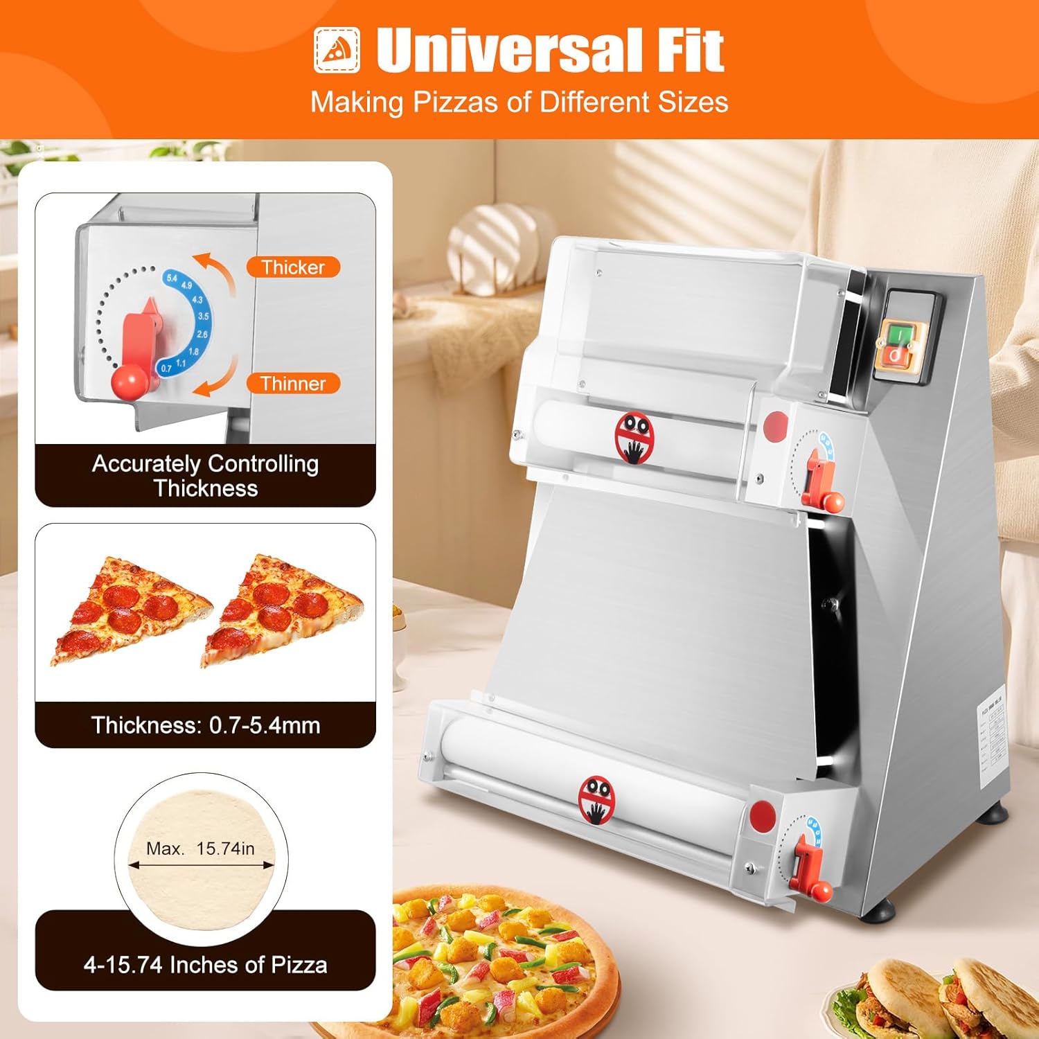 Commercial Electric Pizza Dough Sheeter, 15 Inch, 370W, Thickness 0.7-5.4mm K70018