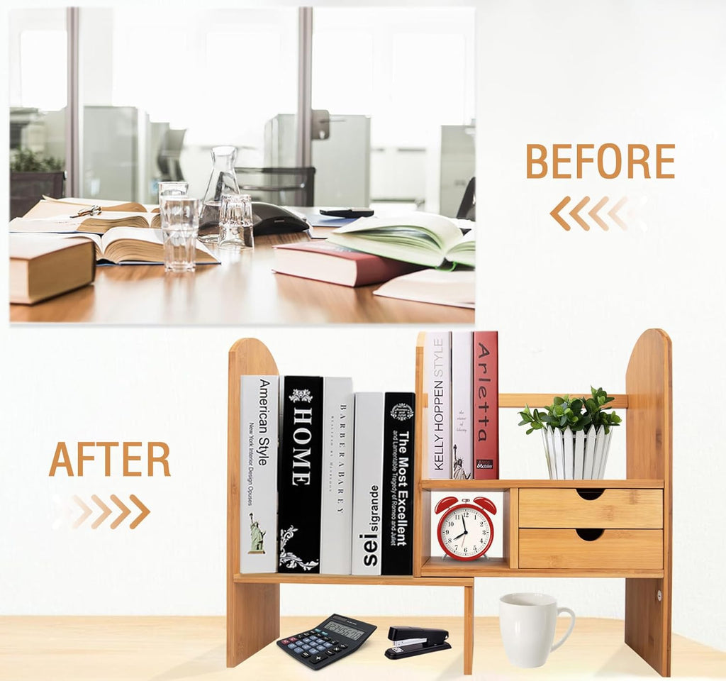 Bamboo Desktop Bookshelf Organizer Q400