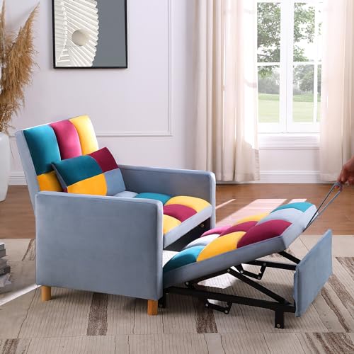 3-in-1 Convertible Chair Bed, 31.5 Inch Pull Out Sofa Bed with Adjustable Backrest, Solid Wood Feet D168341