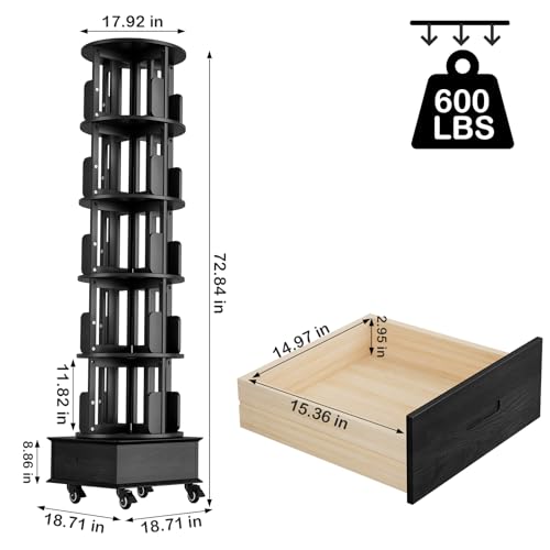 Black 5-Tier Rotating Book Shelf with Drawer Z518506