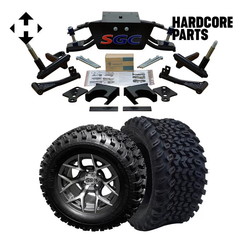 6” Heavy Duty Double A-Arm Suspension Lift Kit for Club Car DS Golf Cart with 12" Machined/Gunmetal Wheels and 23"x10.5"-12" All-Terrain Tires Y92338