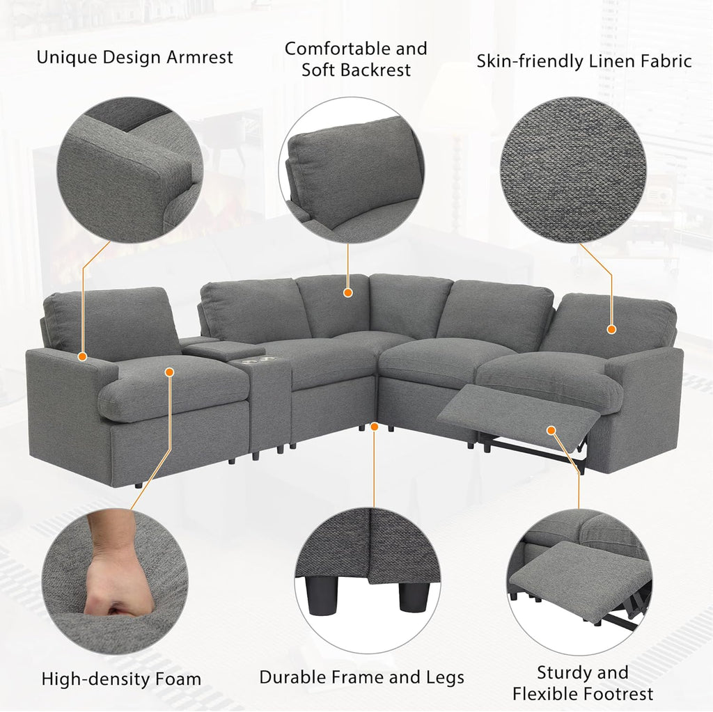 104'' L-shaped Power Recliner Sofa Couch with Storage Box, Cup Holders, USB Ports, Dark Grey J47252