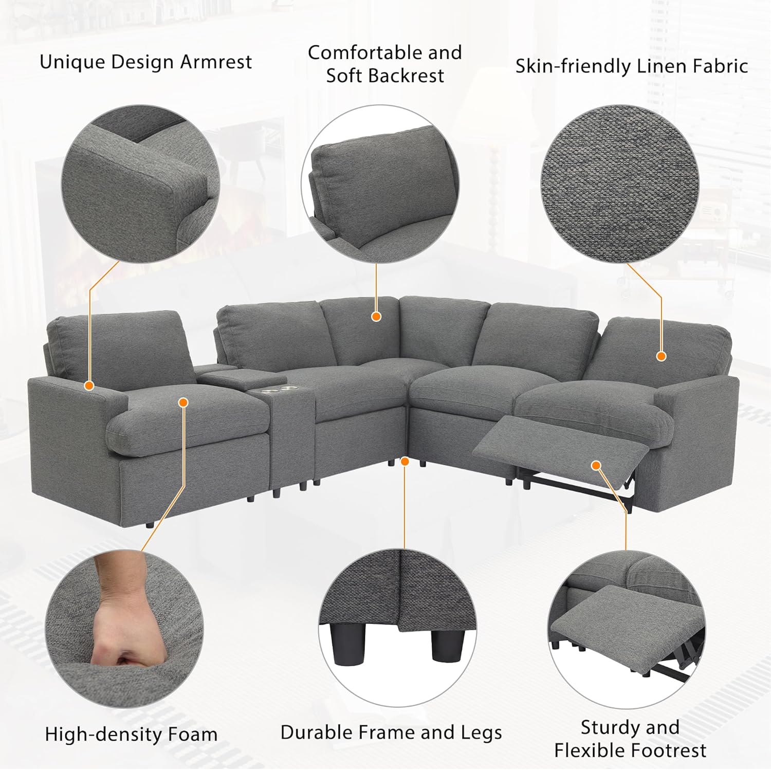 104'' L-shaped Power Recliner Sofa Couch with Storage Box, Cup Holders, USB Ports, Dark Grey J47252