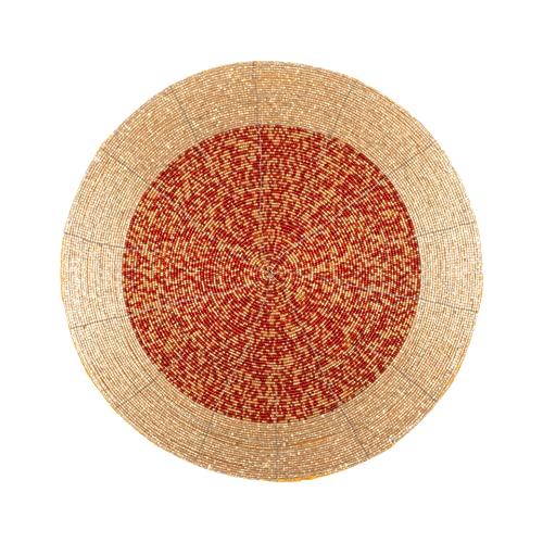 Gold 13 Inch Round Set of 4 Beaded Placemats I61900