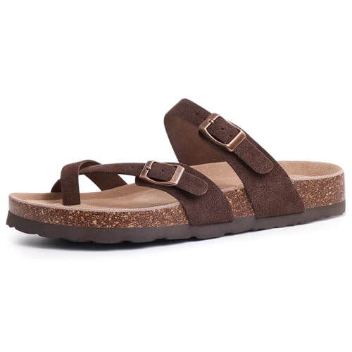 Women's Genuine Suede Cork Footbed Sandals with Adjustable Buckle J18238
