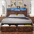 Rustic Brown Full Bed Frame with Bookcase Headboard and Storage Drawers Y8836