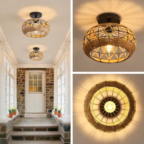 13" Flush Mount Natural Capiz Shell Ceiling Light 3 Light Mini Chandelier Gold Crystal W871341