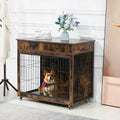 Grey 31.7" L×23.2" W×33" H Wooden Dog Crate with 2 Drawers Z86390