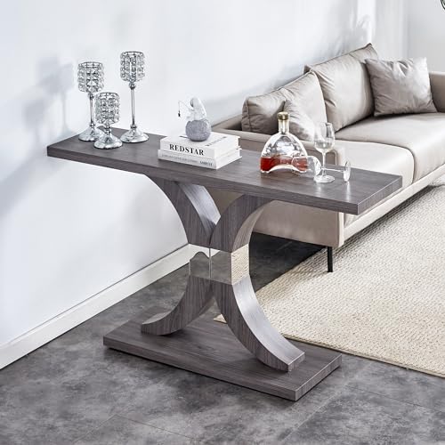 55 inch Gray Console Table with Geometric Base V845420