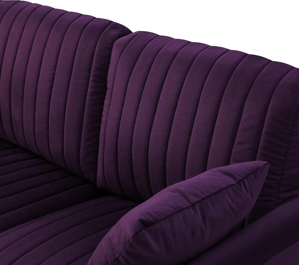 Purple Velvet Round Arm Loveseat Sofa with 2 Throw Pillows G47074