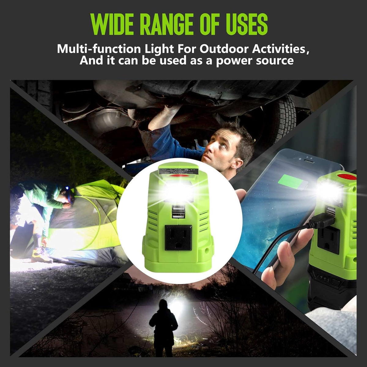 Power Inverter 150W Portable Charger DC 18V to AC 110 with AC/USB Port P76642