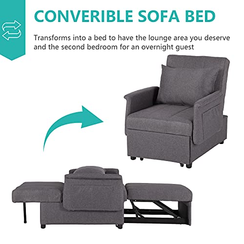 Black 3 in 1 Pull Out Sleeper Sofa Chair with Pillow X42019