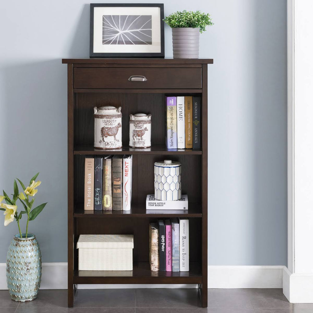 3 Shelf Bookcase with Drawer Storage, Chocolate Oak H7469