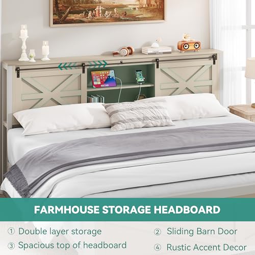White Queen Size Bed Frame with Headboard and Storage Shelves V45342