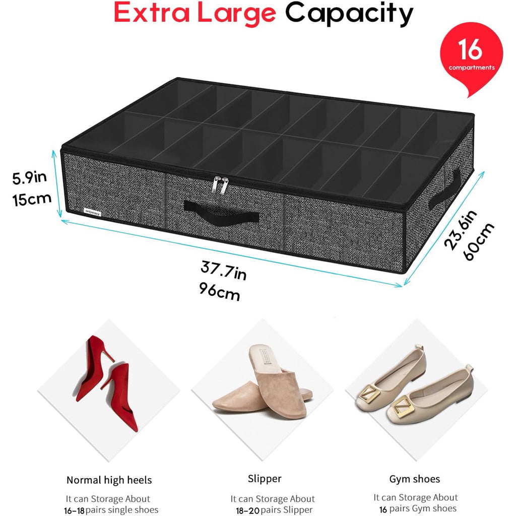 Black Linen-like Underbed Shoe Storage Organizer U8950