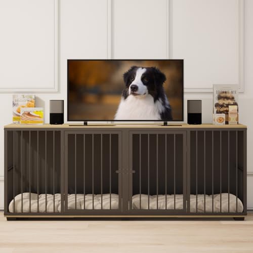 71.6'' Metal Steel Frame Double Dog Kennel with 2 Rooms and Removable Divider Black E814