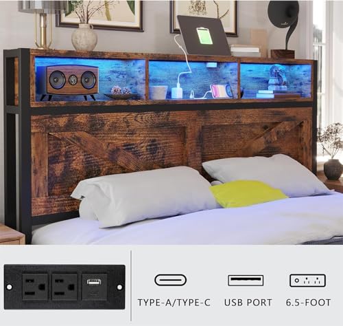 Rustic Brown Full Bed Frame with Bookcase Headboard and Storage Drawers Y8836