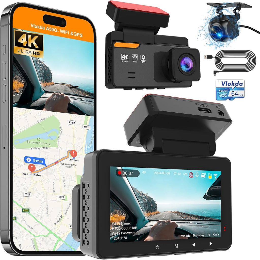 4K Dash Cam Front and Rear with WiFi & GPS H376