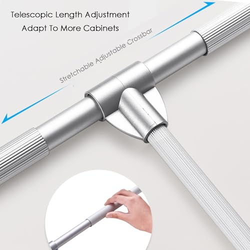 Pull Down Closet Rod Organizer Storage Rack Lift Buffer Extendable Adjustable Width Space Saving Wardrobe Hanger Silver U5609