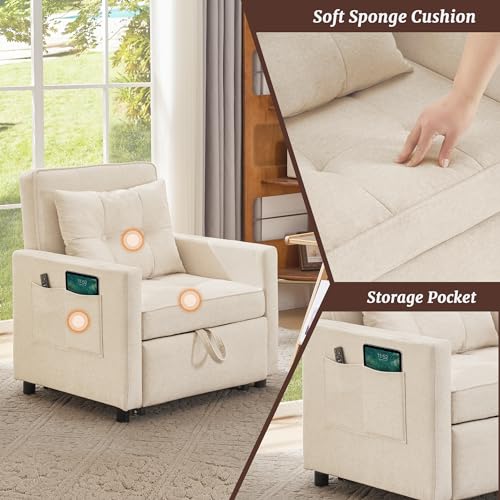 3 in 1 Convertible Sleeper Chair Bed with 2 Pillows and Backrest W32164