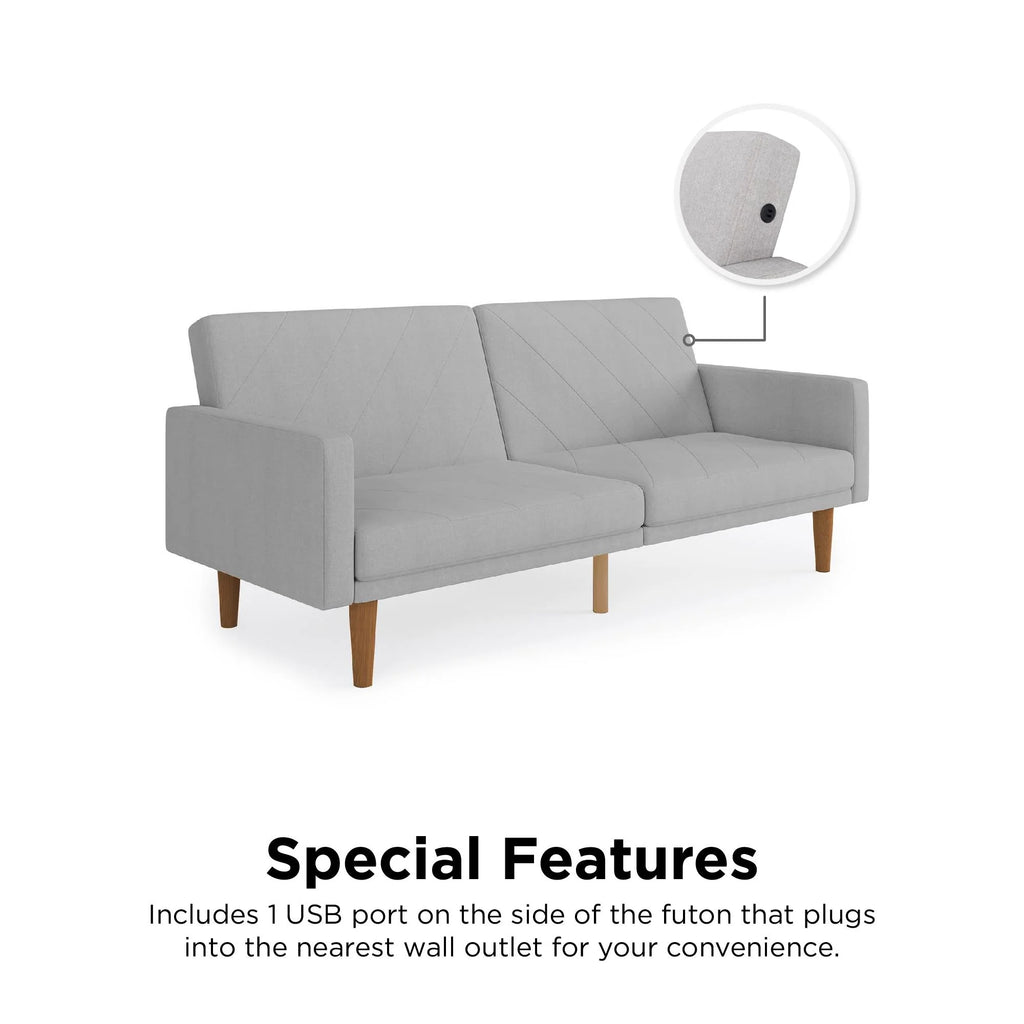 Light Gray Linen Convertible Sofa Bed with USB Port J915393