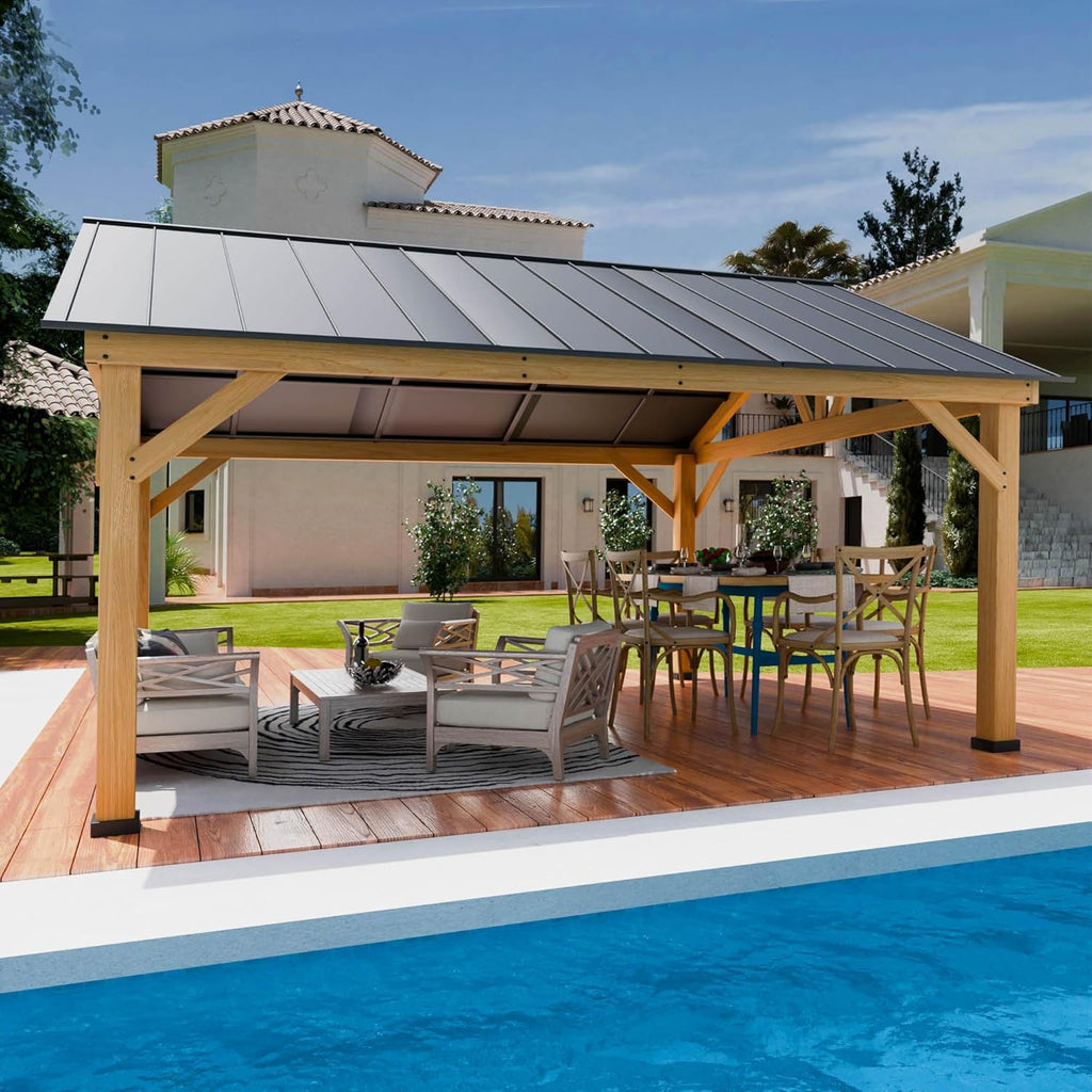 13' x 15' Wood Cedar Gazebo with Galvanized Steel Roof Y3136