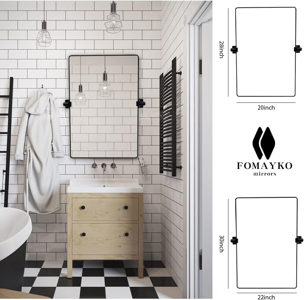 Black Aluminum Alloy Frame Pivot Rectangle Bathroom Mirror P439137