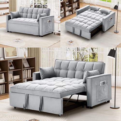 Dark Grey Velvet Convertible Sleeper Sofa Bed W6602