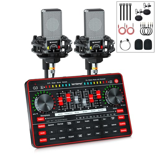 Podcast Microphone Bundle with Audio Mixer, 3.5mm Condenser Microphone, Soundboard with Voice Changer T2333