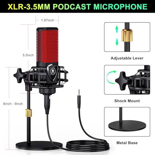Podcast Microphone Bundle with Audio Mixer, 3.5mm Condenser Microphone, Soundboard with Voice Changer T2333