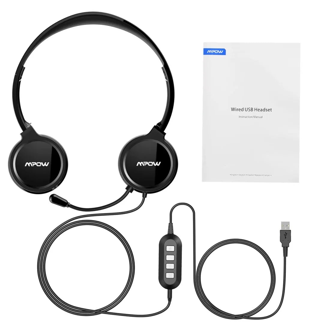 USB Headset with Microphone Noise Cancelling Lightweight Wired Headphones E32276