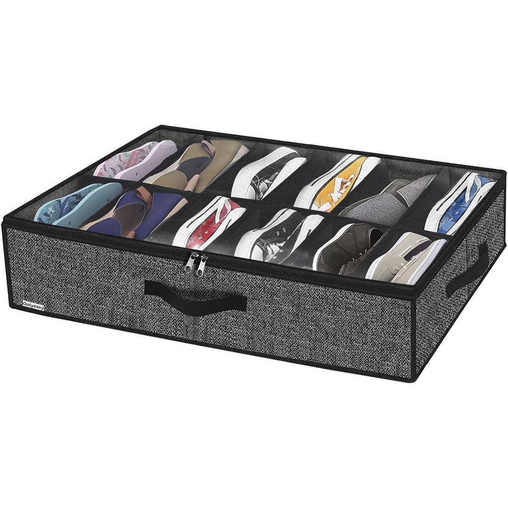 Black Linen-like Underbed Shoe Storage Organizer U8950