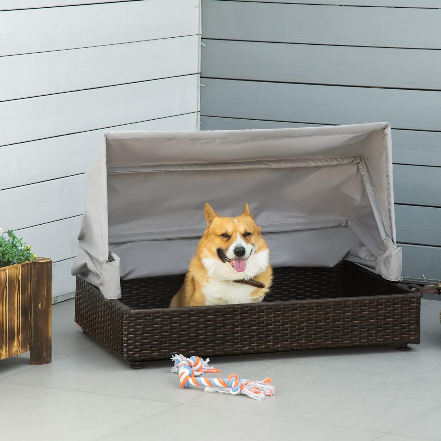 Elevated Rattan Pet Sofa with Waterproof Cushion O904