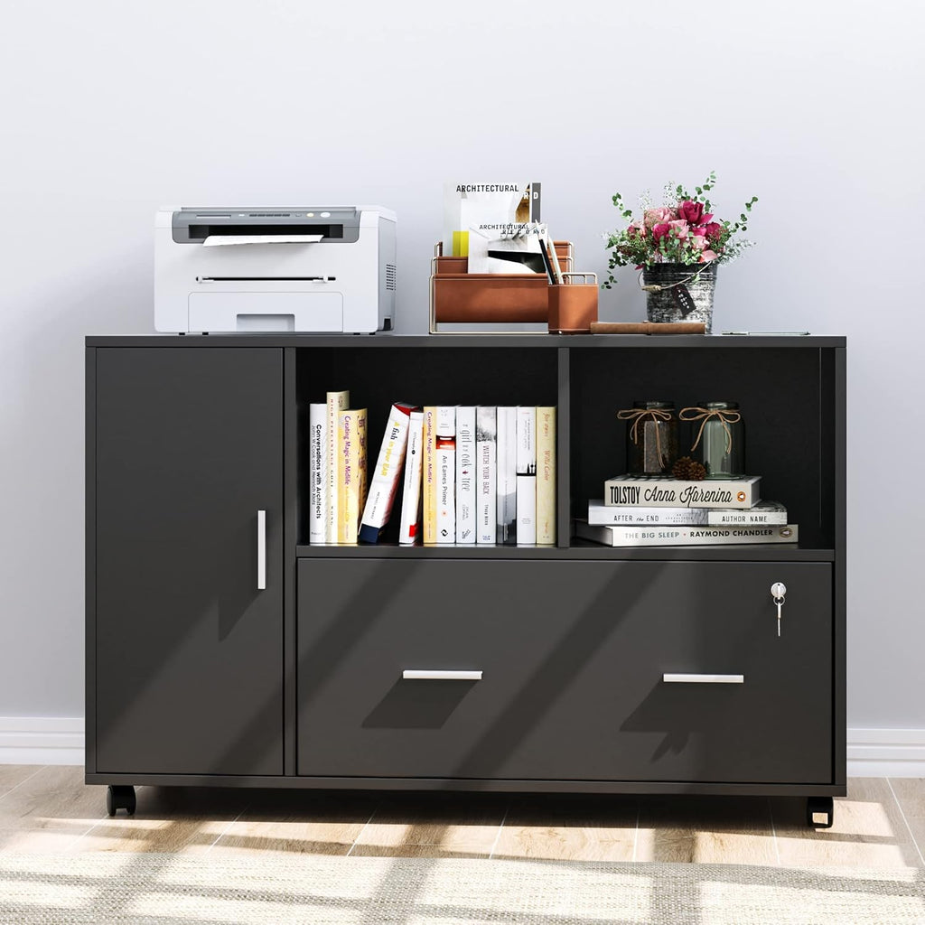 Black Wood Lateral File Cabinet with Lock V333412