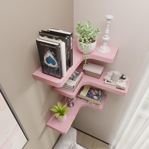 Black Solid Wood Corner Floating Shelves Set of 3 J596197