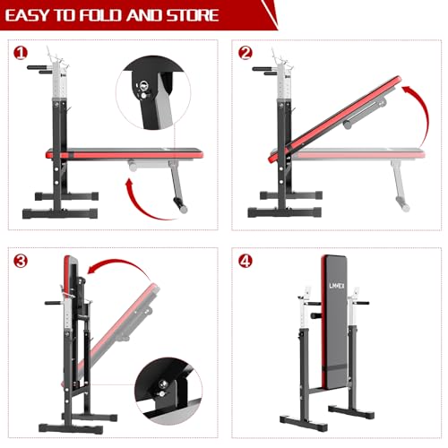 Adjustable Weight Bench Press with Squat Rack Folding Dip Station O782