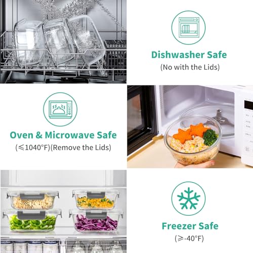 34pcs Glass Food Storage Containers with Lids Set, Airtight, Leak Proof, BPA-Free, Black F77435
