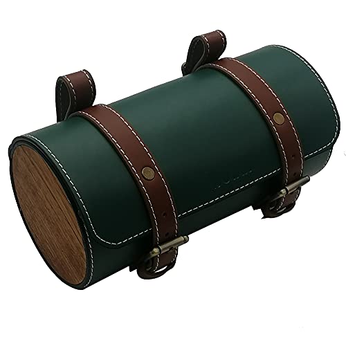 Black Leather Bike Handlebar Bag with Wood Under Seat F773065