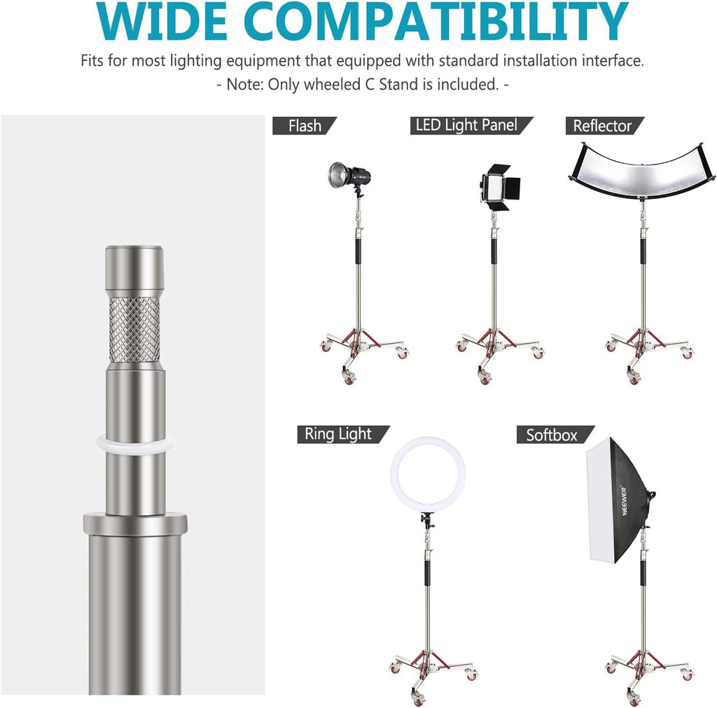 Heavy Duty Light Stand with Casters, Adjustable Tripod Stand, 100% Stainless Steel, Max Height: 10ft/305cm V99131