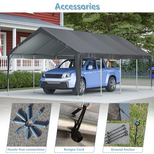 Carport 20x12ft Portable Garage with Roll-up Ventilated Windows & Removable Sidewalls F119708