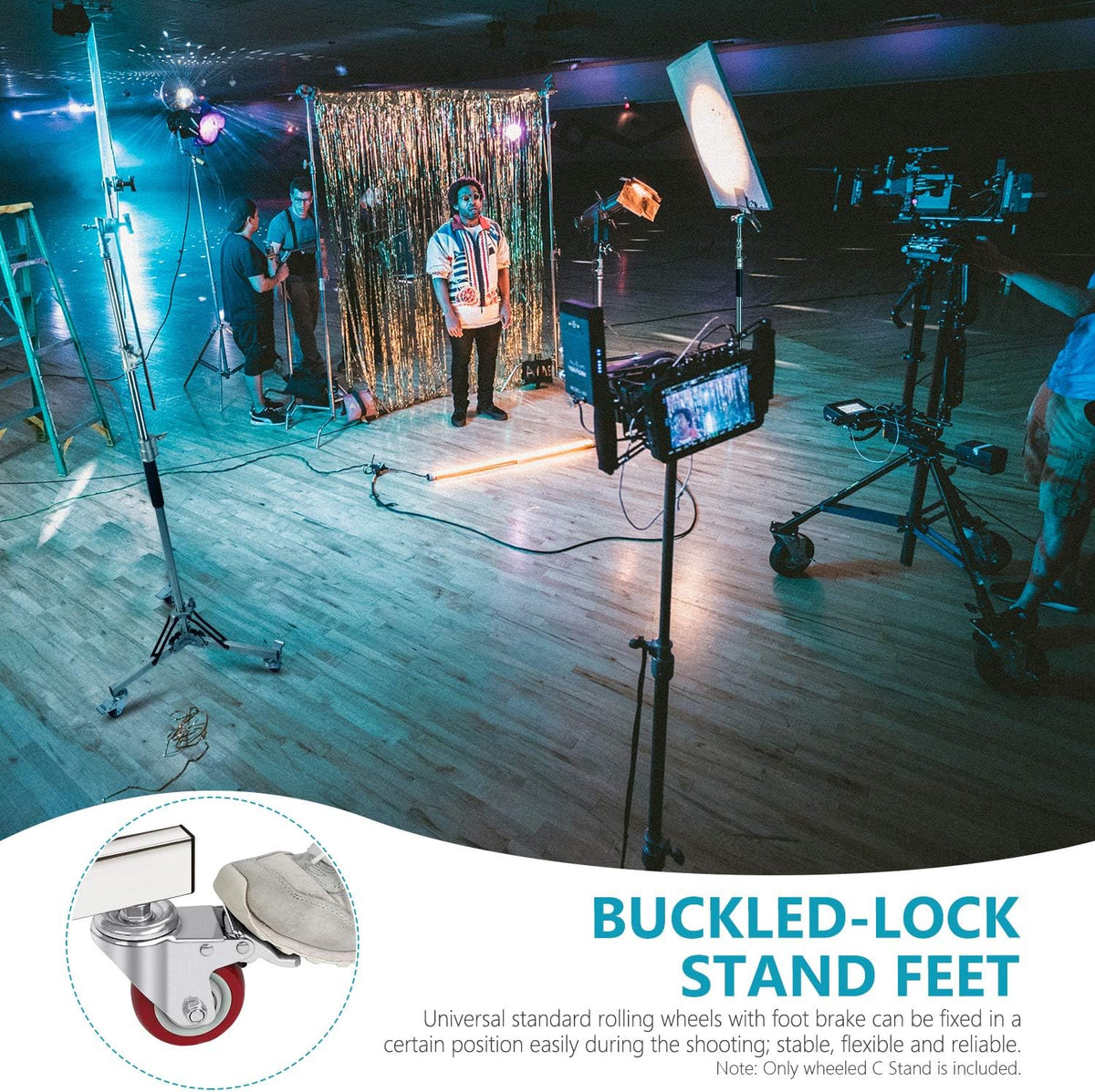 Heavy Duty Light Stand with Casters, Adjustable Tripod Stand, 100% Stainless Steel, Max Height: 10ft/305cm V99131