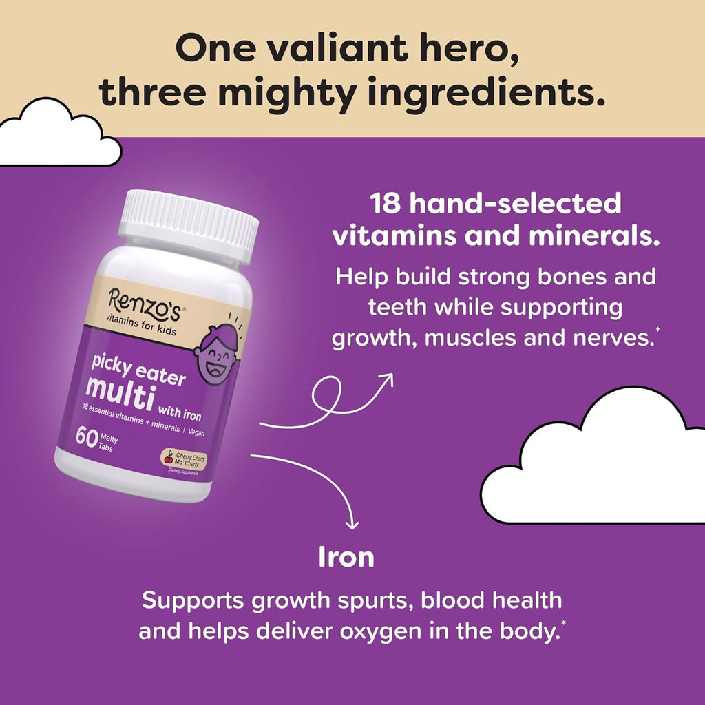 60 Sugar-Free Melty Tabs Kids Multivitamin with Iron Q4823